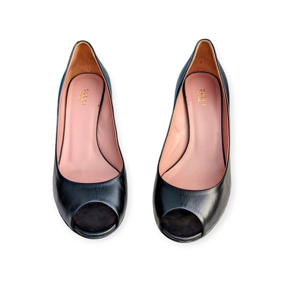 Vintage Black Leather Wedge Platform Heels Original Box Size 8 - Picture 8 of 14